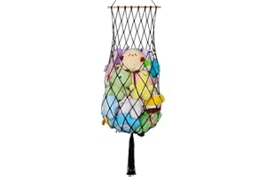 IHANSEE Stuffed Animal Storage Net, 68 Inch Jumbo Macrame Vertical Stuffed Animals Hammock Corner, Wall Ceiling Hanging Stuffy Hammock Plushie Holder Display for Kid Boy Girl Gift Boho Nursery Decor (Black)