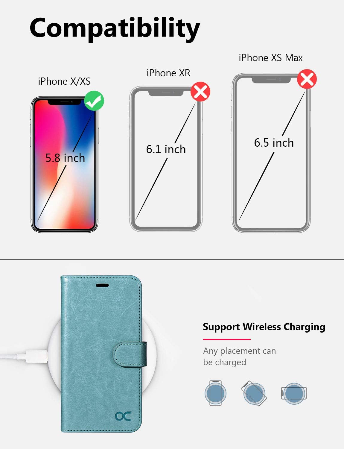 OCASE for iPhone X/XS Case, PU Leather Wallet, Magnetic Flip Folio Cover with Card Holders, Shockproof TPU - Image 3