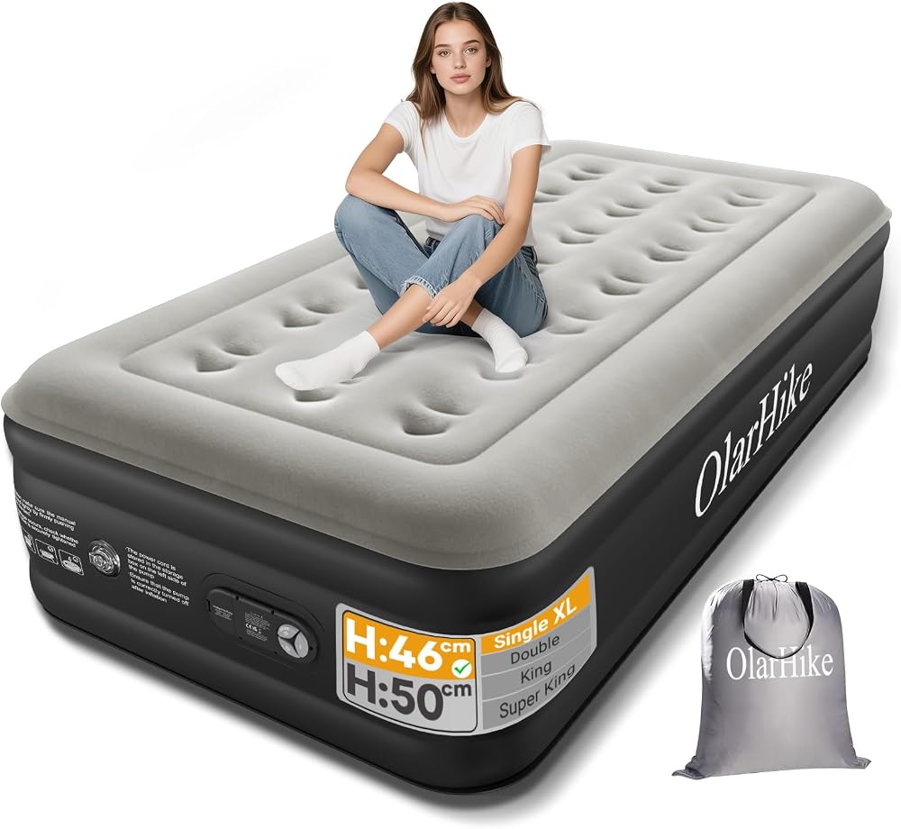 OlarHike Single Airbed with Built-in Pump 90x200x46 cm Black