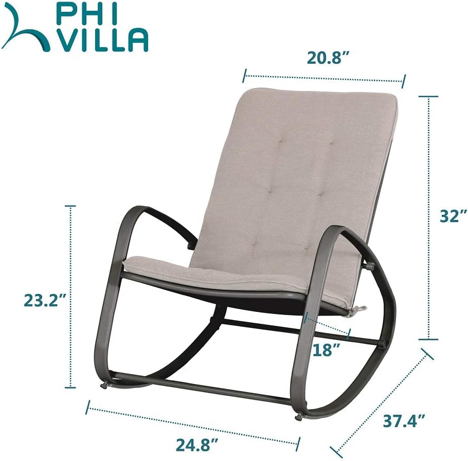PHI VILLA Outdoor Patio Metal Rocking Chair, Padded Modern Rocker Chairs with Cushion, Support 300lbs for Porch, Deck, Balcony or Indoor Use (1 Pack, Yellow): Furniture & Decor