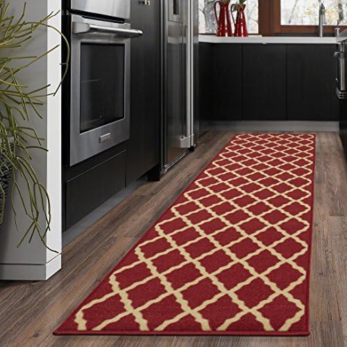 Ottomanson Hallway Runner Rug 20" x 59" Non Slip Trellis Area Rugs Easy to Clean Laundry Rug Runner Durable & Pet Friendly Floor Carpet Runners for Hallways Entryway Living Room Kitchen Bathroom, RedOEKO-TEX STANDARD 100