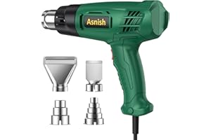 Heat Gun, Asnish Hot Air Gun Kit Dual Temperature Settings 572℉~932℉ Heavy Duty Hot Air Gun for Crafts, Shrink, Tubing, Wrapping, Paint Removing, Epoxy Resin (Green)