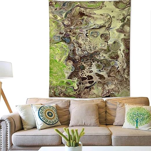 Cushawa Wandteppich Braun Grun Weiss Handbemalter Hintergrund Wandteppich Fur Amazon De
