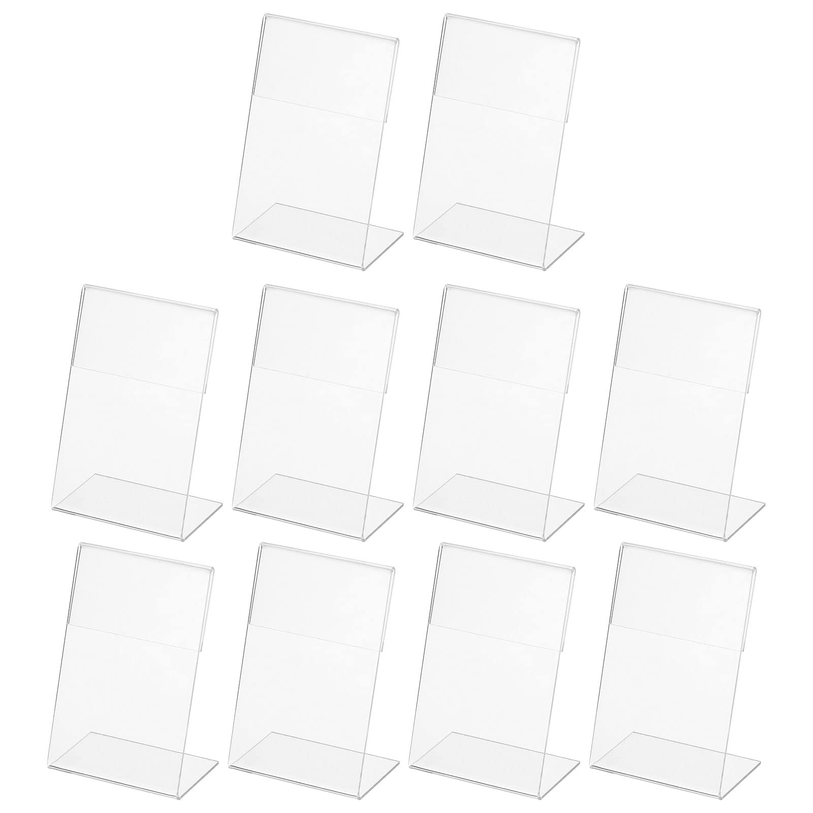 PATIKIL Mini Acrylic Sign Display Holder 2.4x3.5, 10 Pack Slant Back Name Card Tag Vertical L Shape for Office, Store, Restaurant, Clear