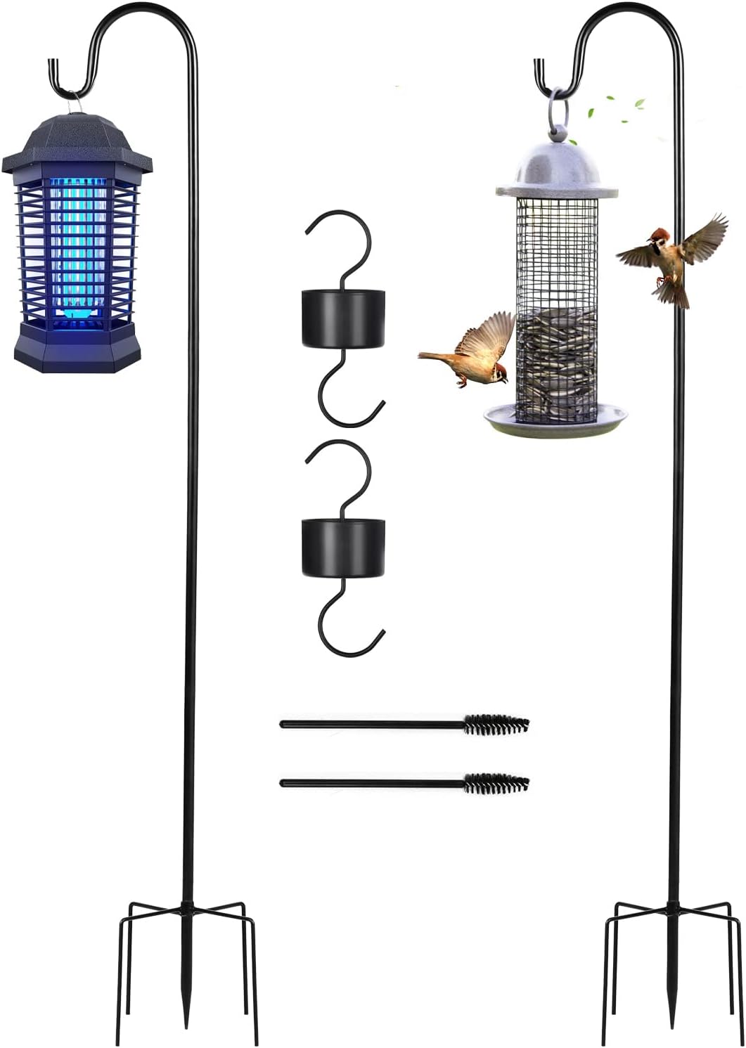 Outdoor Shepherd's Hooks - Planterhoma 2 PCS Shepards Hooks for Outdoor, Adjustable Shepherds Hook for Bird Feeders for Outside Heavy Duty, Black Shepards Hooks for Outdoor Bird Feeders (48