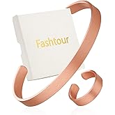 Fashtour Pure Copper Bracelet and Ring Set – Copper Bracelet for Men & Women – 100% Solid, Raw & Uncoated Handmade Hammered Tibetan Cuff Bangle
