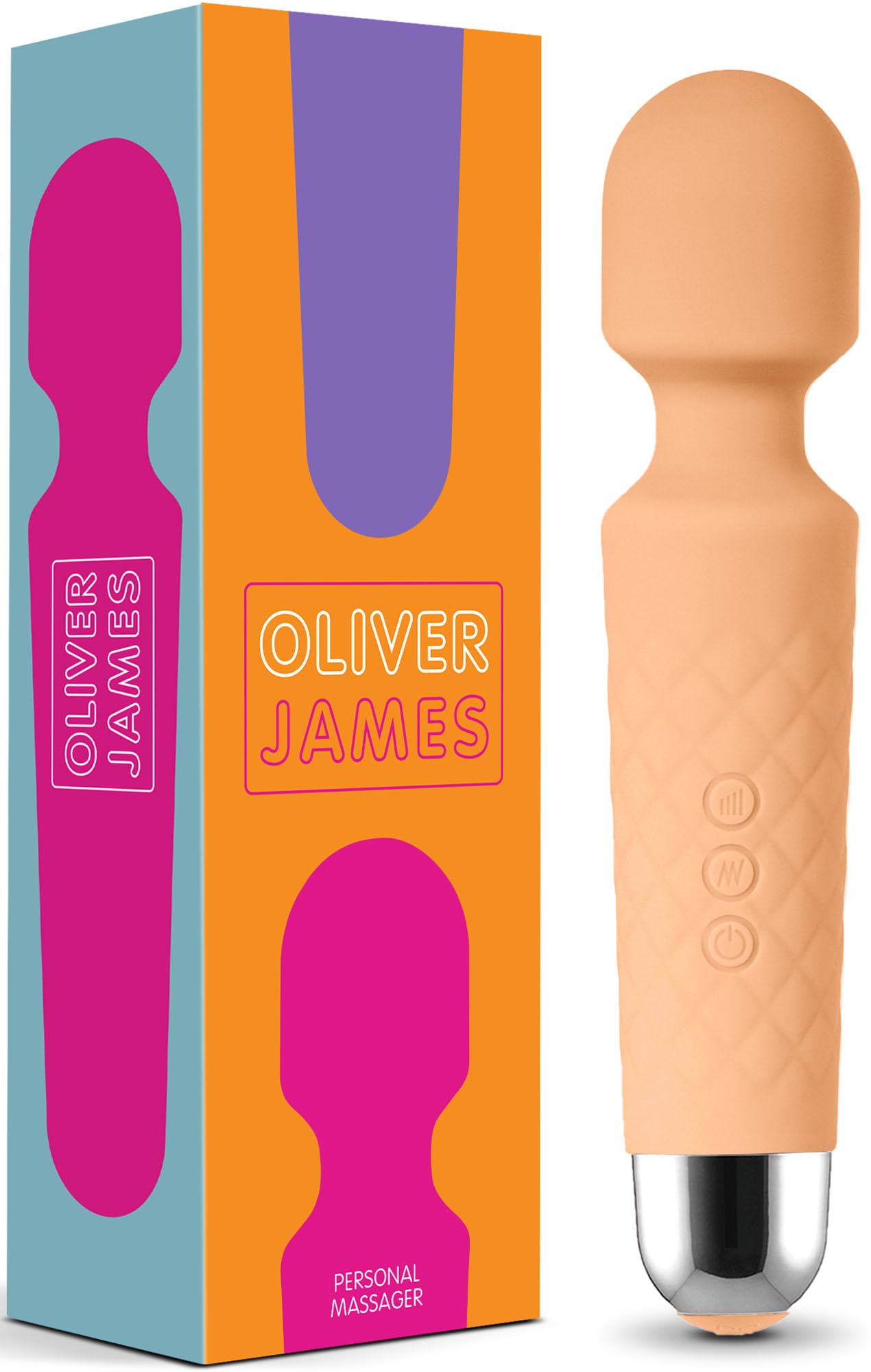 Oliver James Wand Vibrator - 20 Vibration Modes & 8 Speeds, Vibrator Wand Massager for Clitoris Stimulation, Adult Sex Toys for Men & Women, Wireless Vibrators & Water-Resistant Adult Toy (Peach)