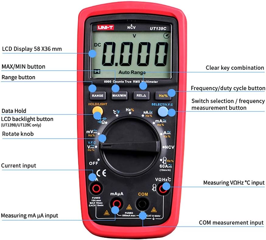 UNIT UT139C Digital Multimeter AD/DC Voltage Current Tester with