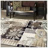 Superior Designer Pastiche Area Rug, Distressed Geometric Floral Patchwork Pattern, 5' x 8', Chocolate