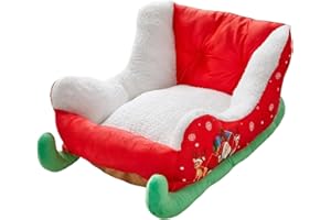 Christmas Sleigh Dog Bed,68x38x28cm Christmas Sleigh Plush Dog Bed Small,Santa Pet Festive Plush Nest for Cat Holiday Kitten 