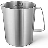 304 Stainless Steel Measuring Cup with Handle and Pour Lip, 32oz / 1000ml Metal Pitcher with Oz And ML Marking, 18/8 Stainless Steel Heavy-Duty Milk Frothing Jug for Latte Art Iced Tea Hot/Cold Water