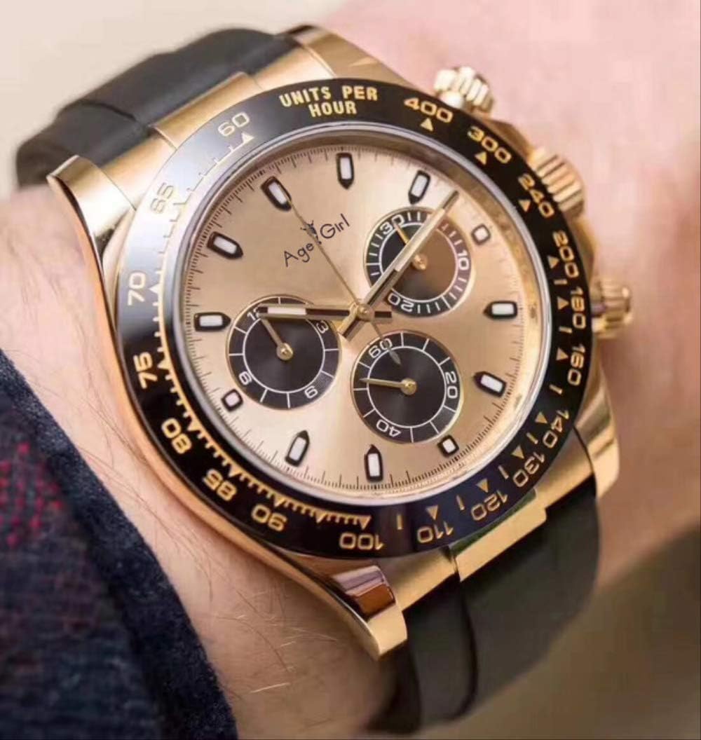 HHGDSB New Black Rubber Men Watch Sapphire Glass Automatic Mechanical Yellow Gold Daytona Style Watches Aaa Silver White
