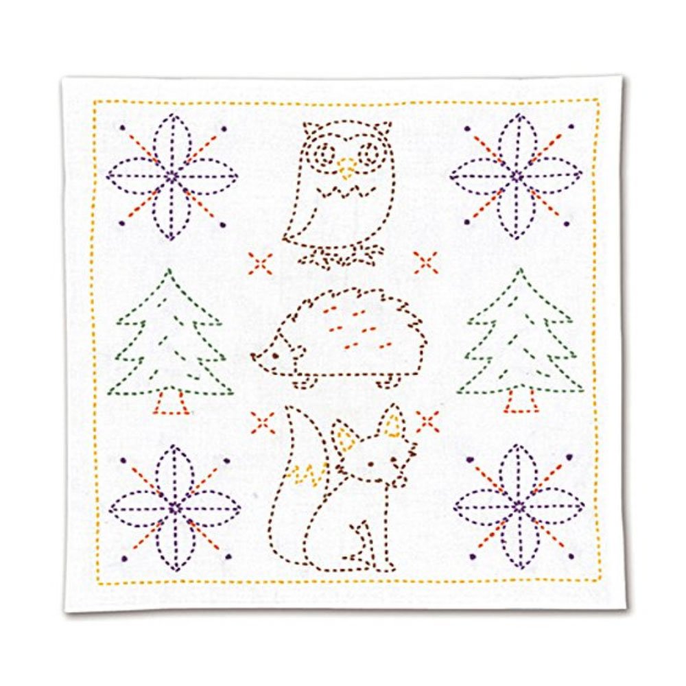 コモライフ Olympus Thread Sashiko Hana Fukin Nordic Designs Forest Fabric Printed Embroidery Kit, Multi-Colour