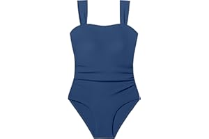 CRISONE Girl Swimsuit One Piece Bathing Suit for Girls Retro Square Neck Adjustable Straps Girls' Swimwear 9-16Y