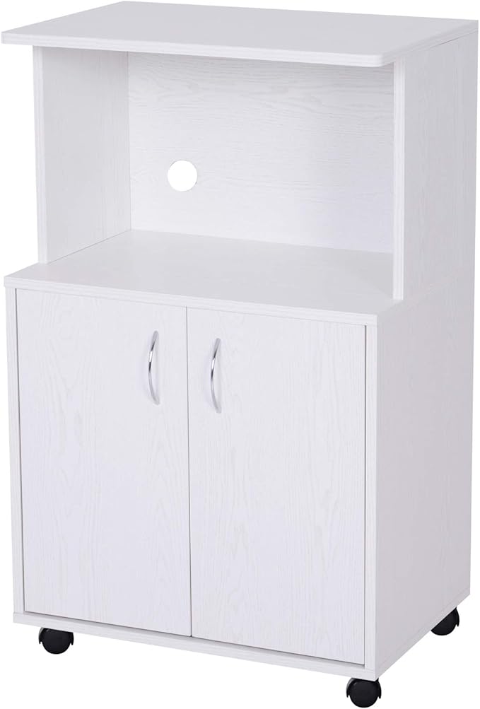 Rolling Kitchen Trolley Microwave Cart 2Door Storage