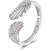 HUKKUN Angel Wing Ring Sterling Silver Adjustable Feather Wrap Rings for Women