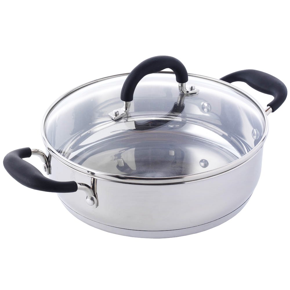 ProCook Gourmet Steel Induction Shallow Casserole Pan with Lid 28cm