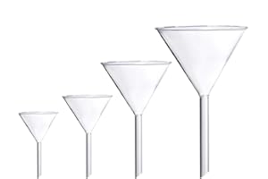 Rngeo Glass Funnel Set, 4 Pcs Lab Borosilicate Glass Funnels, 100mm (170mm Length), 75mm (130mm), 50mm (90mm) & 40mm (70mm) D
