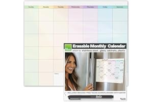 MC SQUARES M.C. Squares Dry Erase Monthly Calendar | Erasable White Board Cling to Stainless Steel Fridge, Glass Window, Mirror, Cabinets | Home, Office, School | with Wet Erase Marker | 13.5” x 12” | USA Made