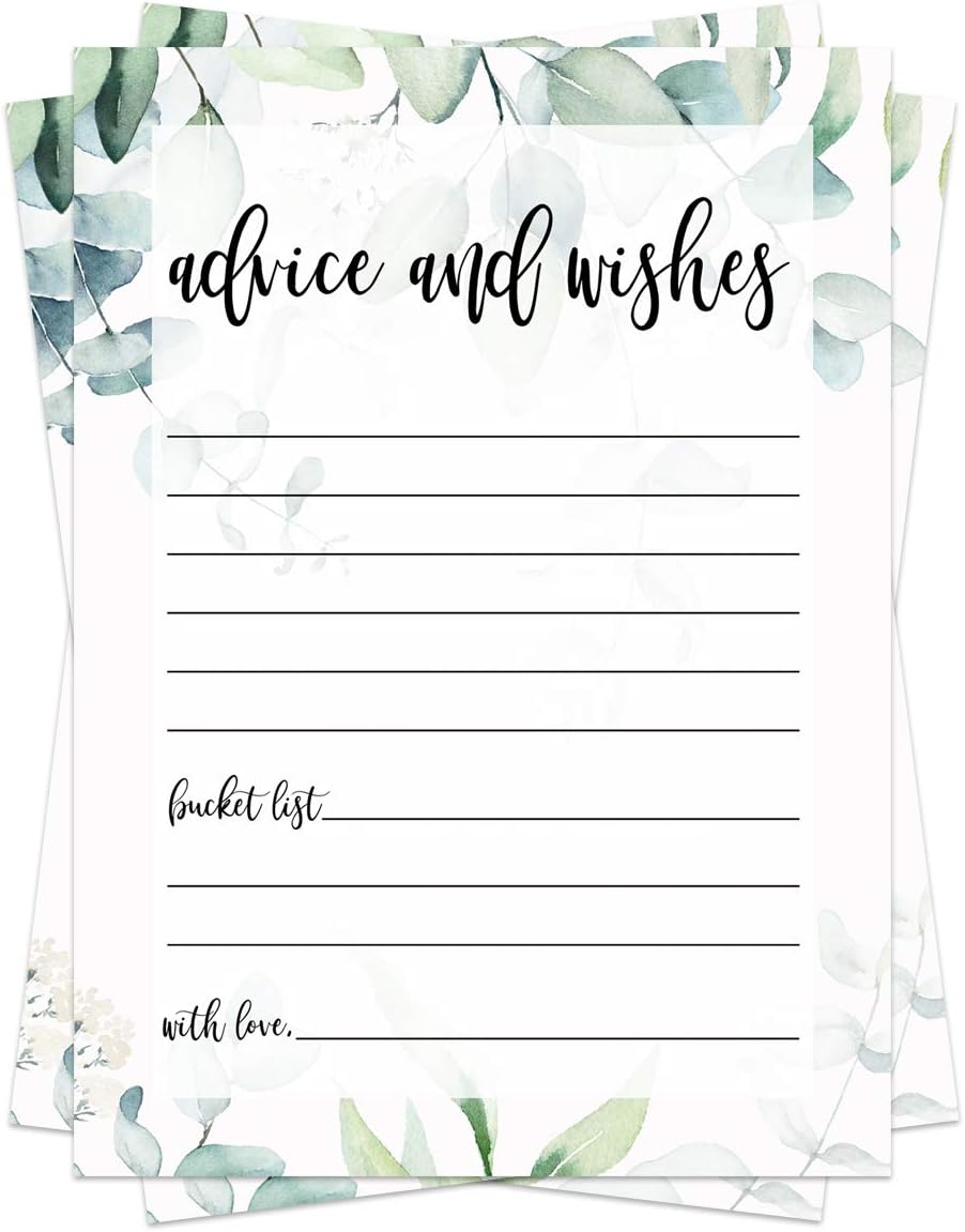 Greenery Advice Cards (25 Pack) Bucket List - Bridal Shower Games - Baby Shower Wishes - Wedding - Graduation - Retirement - Engagement - Party Supplies
