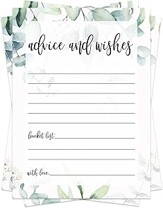 Greenery Advice Cards (25 Pack) Bucket List - Bridal Shower Games - Baby Shower Wishes - Wedding - Graduation - Retirement - Engagement - Party Supplies