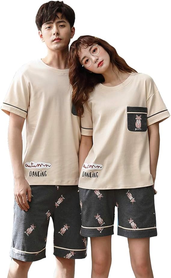 Amazon ペアルック カップル2着セット 紺色 動物柄 ペア パジャマ 半袖 レディース ルームウェア メンズ パジャマ 綿 ペア 寝間着 ギフト プレゼント 父の日 母の日 結婚祝い おしゃれ 夏用 パジャマ お揃い 女性l パジャマ 通販