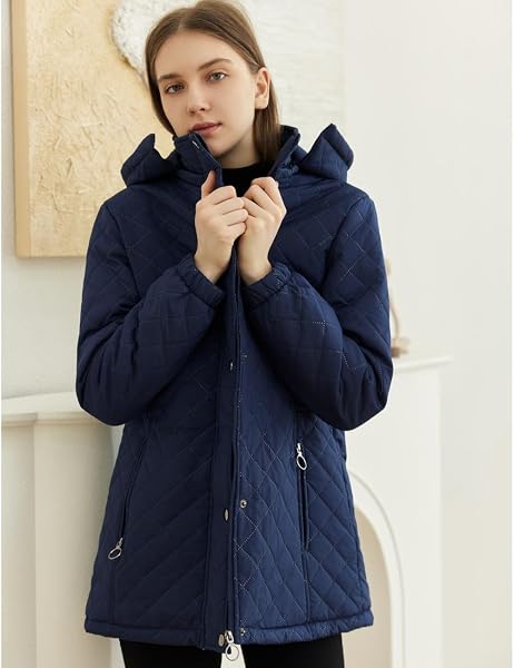 LQHHYLYX WOMENS FASHION HOODED THICKENED FLEECE WINTER SOFT LONG WARM JACKET(MEDIUM,DARK-BLUE)
