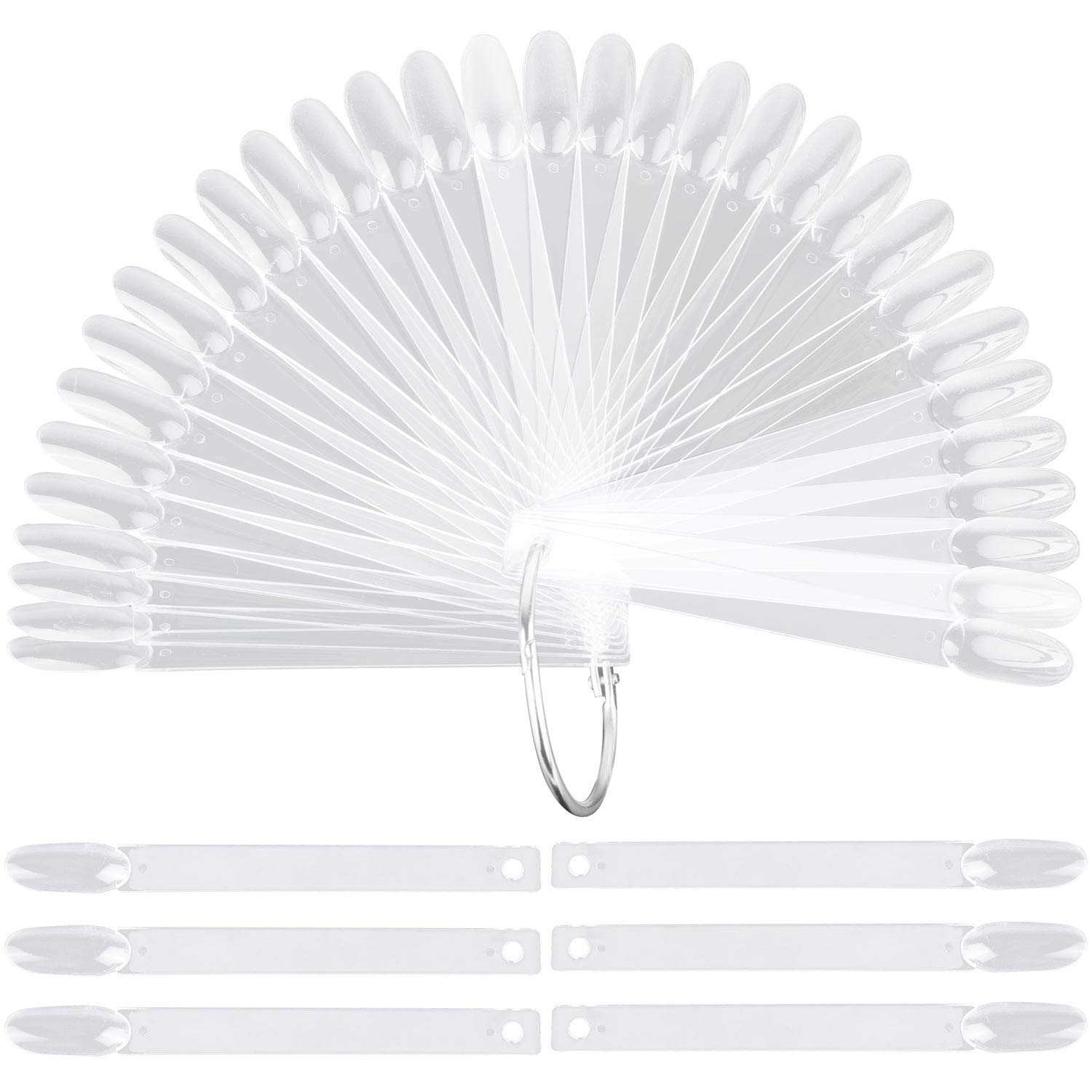 Photo 1 of 200 Pcs Oval Nail Swatch Sticks Fan-shaped Nail Polish Sample Sticks with Metal Split Ring for Nail Color Display, Clear