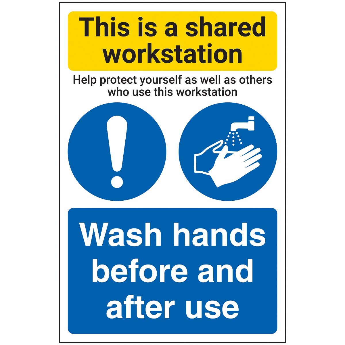 Vsafety Shared Workstation/Wash Hands - 200mm x 300mm - Self Adhesive Vinyl