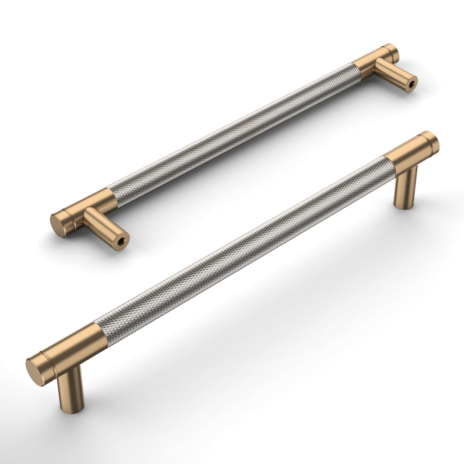 Photo 1 of Amerdeco 10 Pack Champagne Bronze and Brushed Nickel Knurled Cabinet Pulls 7.5 Inch Hole Center to Hole Center Kitchen Cabinet Handles for Drawer Dresser, Cupboard and Wardrobe ZH0040
