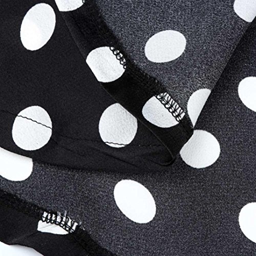 Women's Loose Casual Sleeveless Chiffon O-Neck Dot Print Ruffles Blouse Tops (Black, XL) - Thumbnail 2