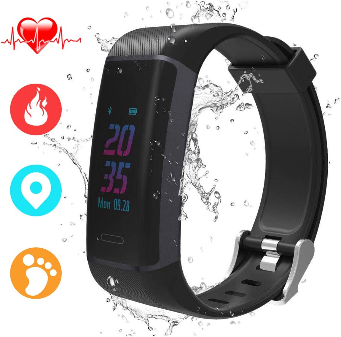 LASUAVY Fitness Tracker with Heart Rate Monitor - Slim Touch Screen and Wristbands for Android and iOS Black