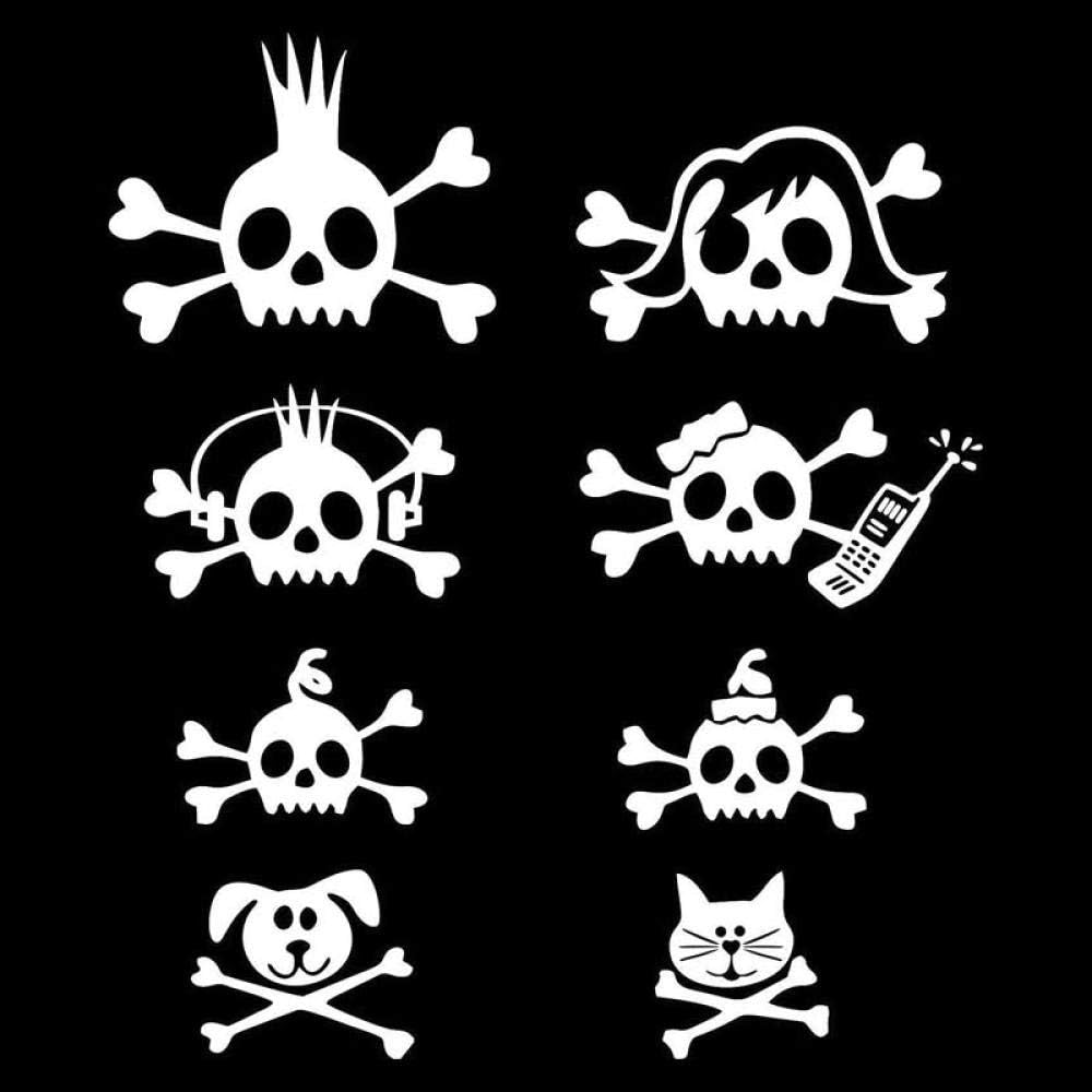 QLOL Car Stickers 17.1 * 20CM Brotherhood Skull Crossbar Rocker Family Car Sticker Vinyl Decal Cover Body Black/Silver-Silver Car Decal Stickers