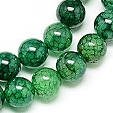 Perlin Agate Gemstones Round Beads Green Dragon Veins Natural Stone Semi-Precious for Jewellery Chain Bracelet Necklace Earrings DIY Crafts Threading Accessories (8 mm - 15 Pcs)