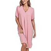 BestWendding Women's Nightgown Soft Short Sleeve Nightshirt V Neck Loose Fit Sleep Tshirt Lounge House Dress