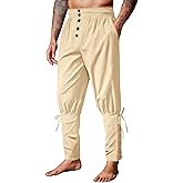 Runcati Mens Medieval Pirate Pants Renaissance Ankle Banded Viking Ren Faire Pants Lace Up Halloween Costume Trousers