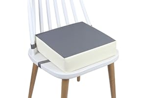 CAVWVTYU Booster Seat for Kitchen Chair - Toddler PU Washable 2 Straps Safety Buckle Kids Booster Seat for Dining Table, Portable Travel Increasing Cushion Booster Seat for Kid (Grey-Beige)