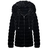 Bellivera Women Double Sided Faux Fur Jacket Spring and Winter Fashion Reversible Hood Puffer Coat with Fur Collar