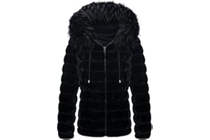 Bellivera Women Double Sided Faux Fur Jacket Spring and Winter Fashion Reversible Hood Puffer Coat with Fur Collar