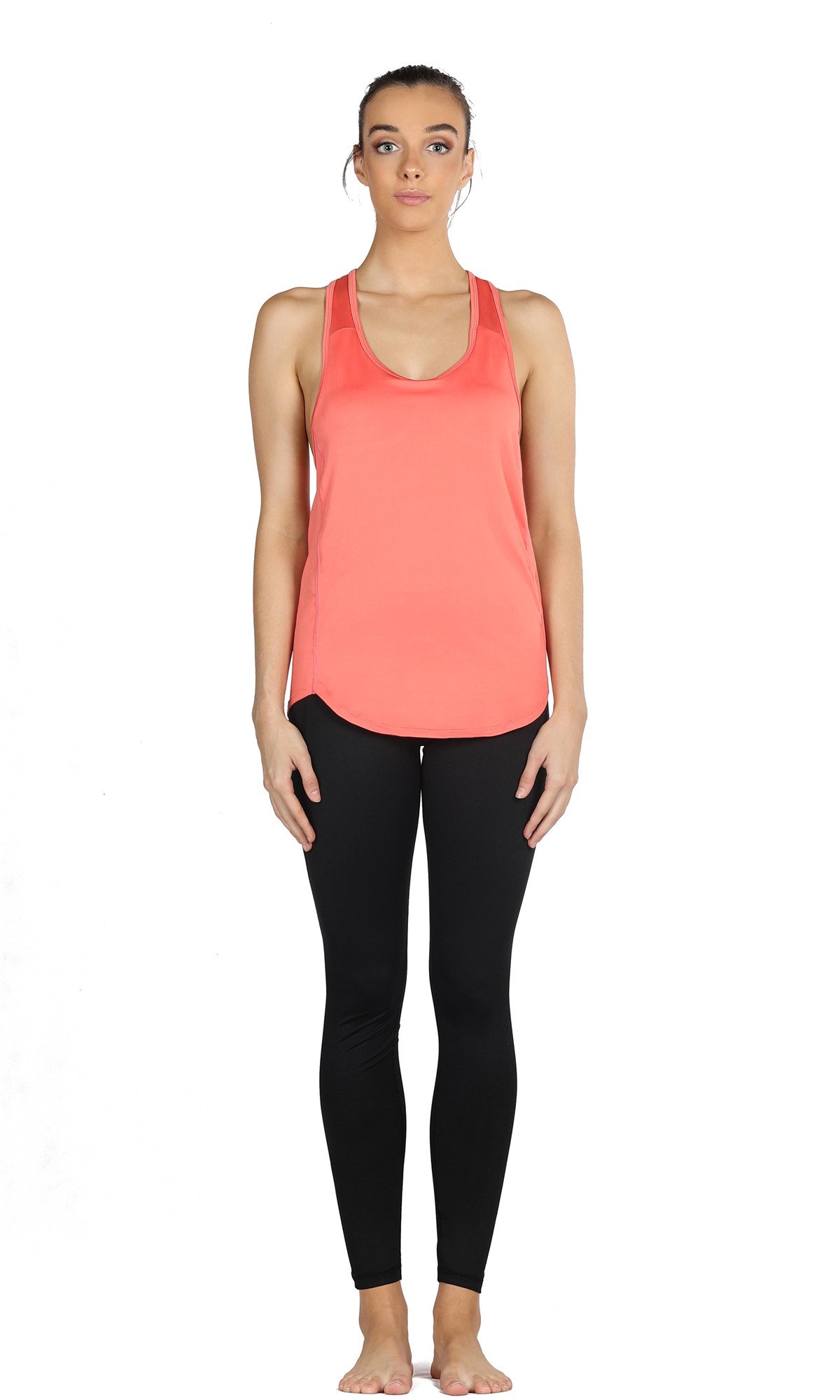 icyZone Activewear Workout Yoga Fitness Sports Racerback Tank Top T-Back Women (L, Fusion Coral)