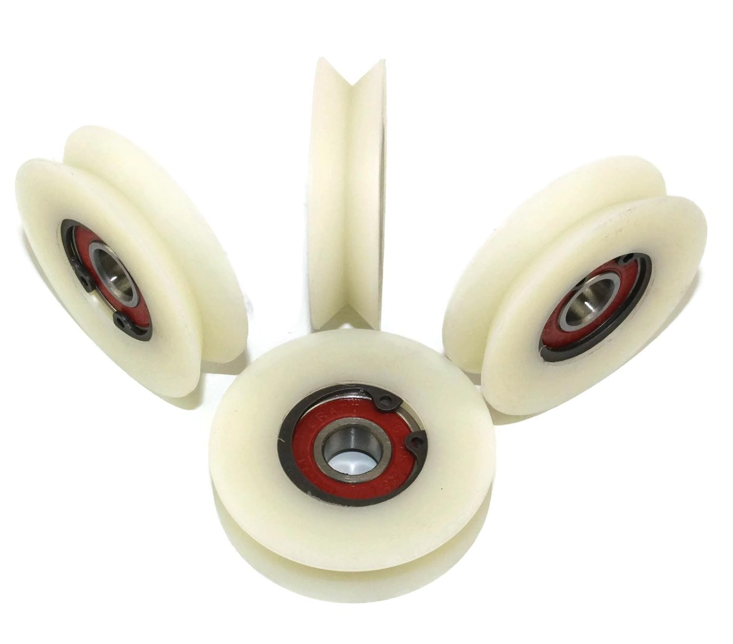 Pack of 4 Nylon Polyamide Pulley Wheels with 90° V groove Linear Guiding Wheels (V-58 mm-10 mm), 58 mm Diameter - 10 mm Bearing