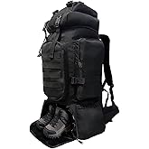 Nayubo Tactical 80L Hiking Backpack with Dedicated Shoe Compartment - Large Capacity Rucksack for Camping Backpacking Men Women - Outdoor Trekking Travel Pack (Black)