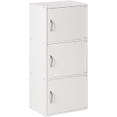 Hodedah Heavy Duty Engineered Wooden 3 Door Enclosed Multipurpose Storage Cabinet with Included Hardware for Easy Assembly, White