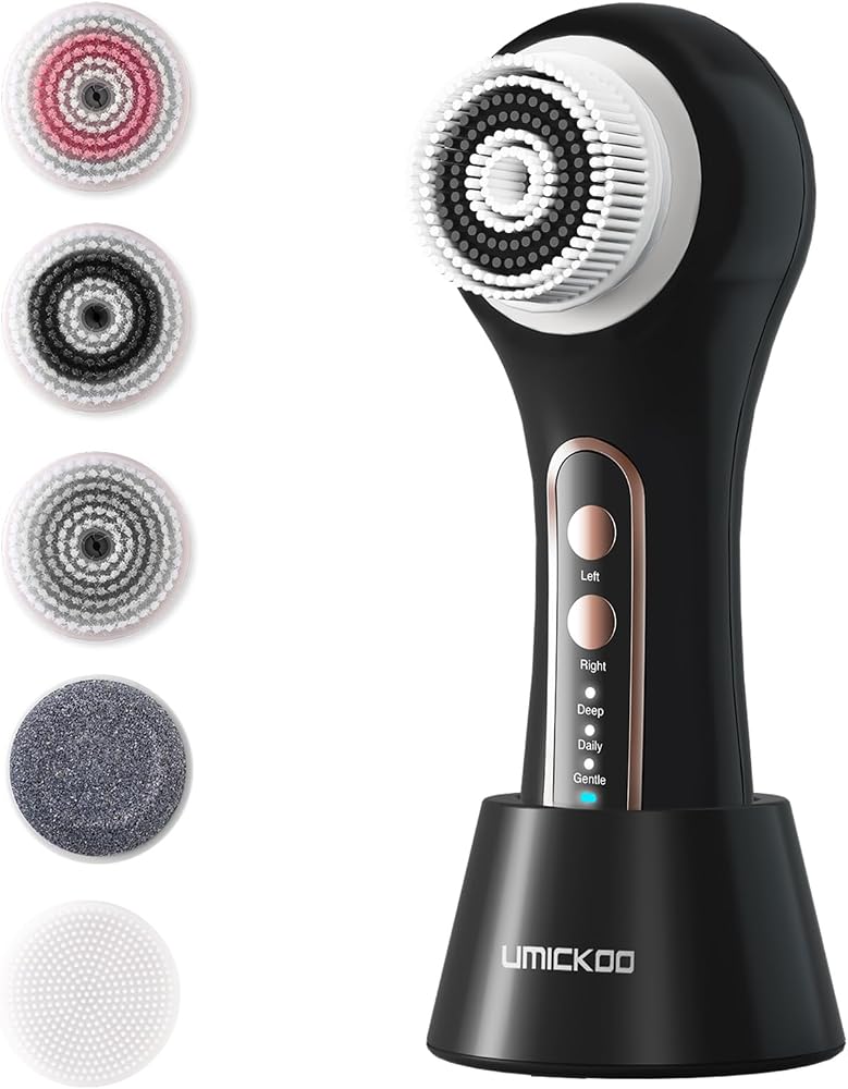 UMICKOO Rechargeable Rotating Face Scrubber with 5 Brush Heads Set | IPX7 Waterproof for Shower,2-Way Rotating Face brush for