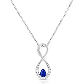 KOKAV 14K White Gold Genuine Sapphire Pear Shaped 1/2 Ct, Infinity Diamonds Pendant Necklace