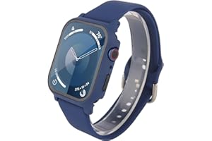 LASLLAVES 3 in 1 for Apple Watch Case with Band,Silicone Silky Wrist Strap with PC Hard Cover Built-in Tempered Glass Screen Protector for iWatch SE Series 9 8 7 6 5 4