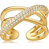 YBMYCM 18K Gold Plated Rings Open Adjustable Rings Stackable Cubic Zirconia Statement Rings for Women