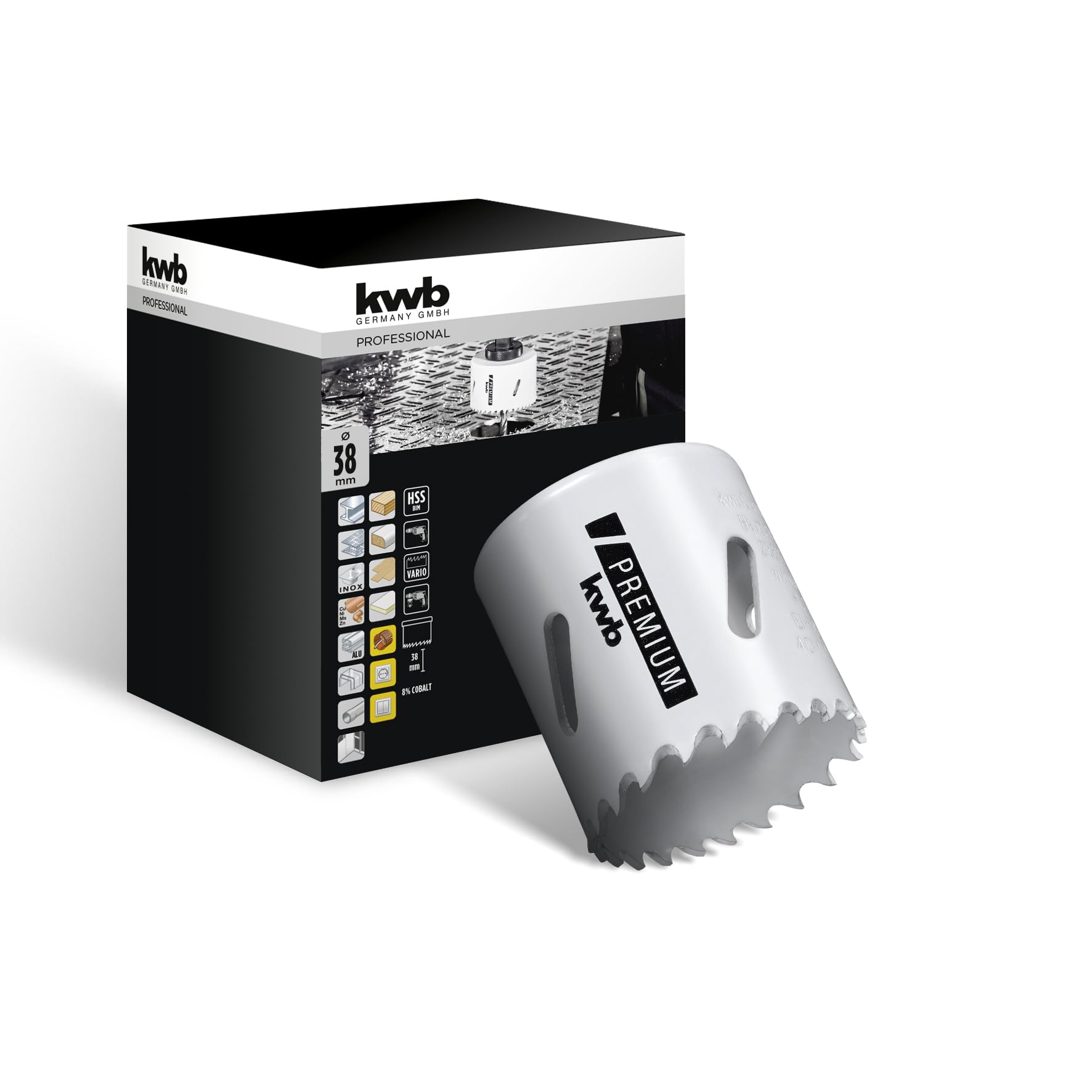 kwb Hss Bi-Metal Hole Saw Ø 38 Mm, 8% Cobalt Alloy With Progressive Vario-toothing and High Precision for Versatile Use