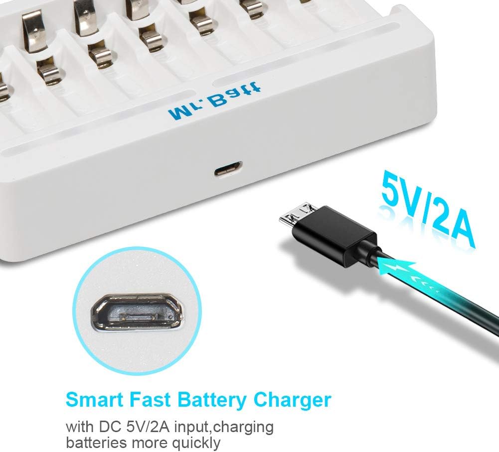 AA Rechargeable Batteries, Mr.Batt 8 Pack 1600mAh NiMH AA Batteries and Smart AA AAA Battery Charger: Home Audio & Theater