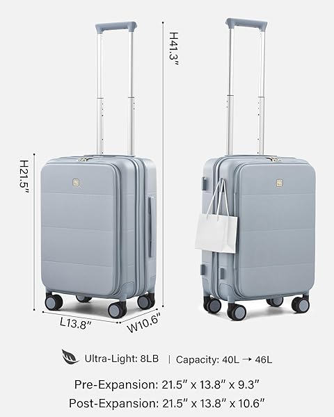 HANKE HARDSIDE EXPANDABLE CARRY ON LUGGAGE, 20 INCH TOP OPENING TRUNK LUGGAGES WITH SPINNER WHEELS, ALL-PC HARD SHELL CARRY-ON SUITCASE, LIGHTWEIGHT & TSA AIRLINE APPROVED (GREY, 46L)